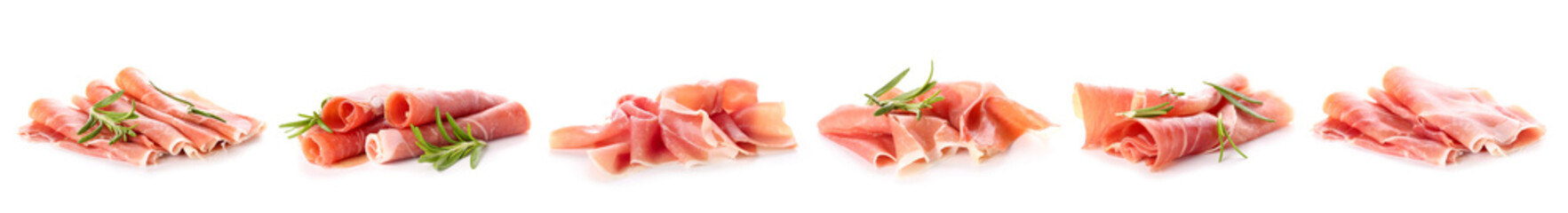 Set of tasty ham isolated on white