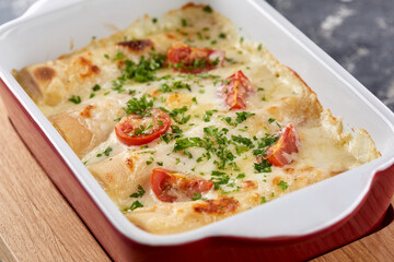 tasty lasagna in the bowl