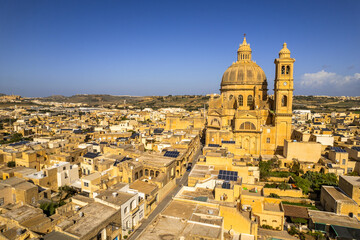 Aerial drone view of the Rotunda St. John Baptist Church in Xewkija, Gozo, Malta - obrazy, fototapety, plakaty