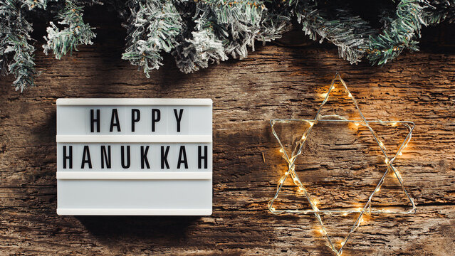 Happy Hanukkah signboard and David star