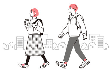 通学する大学生の男女