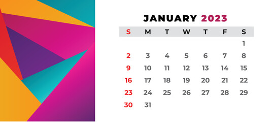 Modern january 2023 new year calendar design template