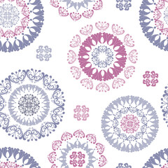 Vector seamless pattern with openwork gray-pink concentric circles on a transparent background