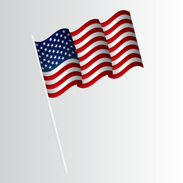 wavy american flag with pole and white background suitable for commemorating american independence day.