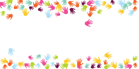 Abstract kids handprints art therapy concept vector illustration.