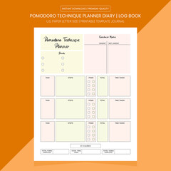 Pomodoro Technique Planner | Pomodoro Log Book | Pomodoro Notebook Printable Template | Diary Journal