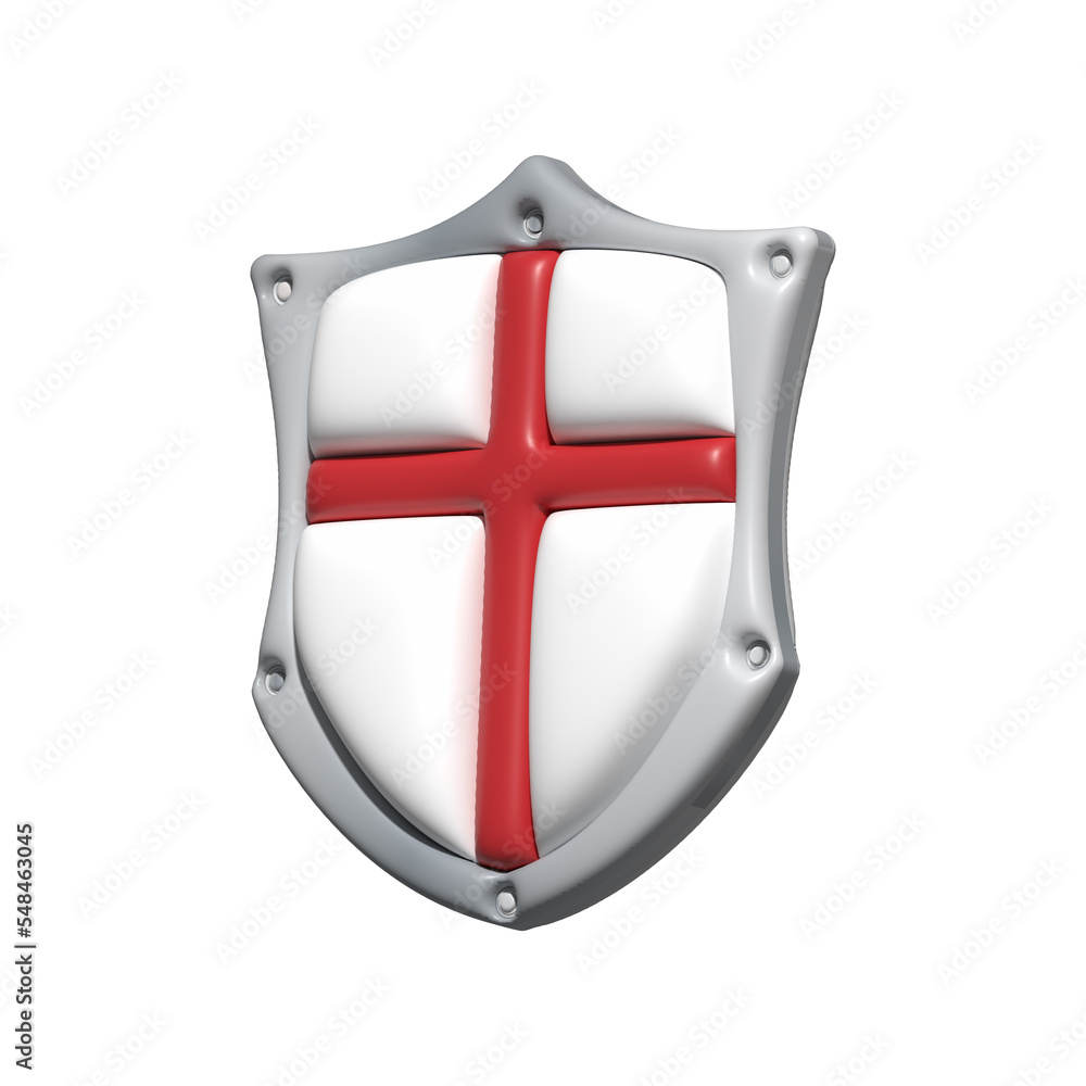 Poster 3d protection shield icon. shield with red sign. web secure and guarding system concept. 3d renderin