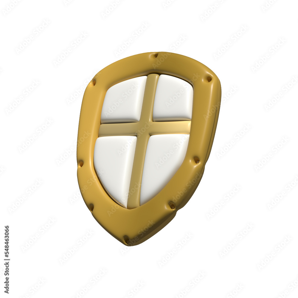 Poster 3d protection shield icon. shield with gold sign. web secure and guarding system concept. 3d renderi