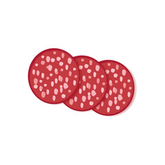 Salami sausage slices, . Chopped pieces of sausage. Isolated from background