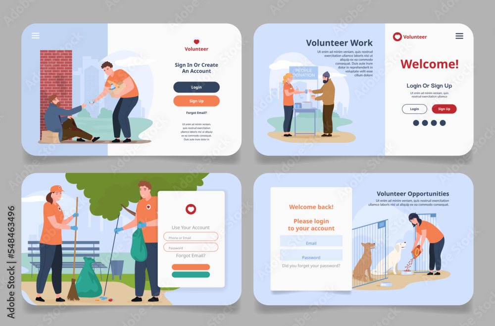 Wall mural volunteer opportunities log in sign up website user interface form set vector illustration