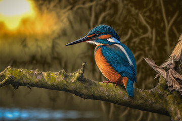 Fototapeta premium kingfisher on branch in the dawn light