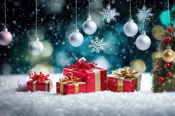 Fototapeta na wymiar Merry Christmas, gift card, background with Christmas toys, xmas, Happy Ney Year, luxury