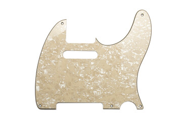 Vintage mother of pearl pickguard for electric guitar on white background