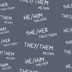 Seamless pattern with gender pronouns. Illustration for cards, posters, flyers, webs.