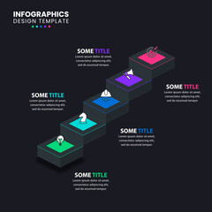 Infographic template. Staircase with 5 steps in dark style