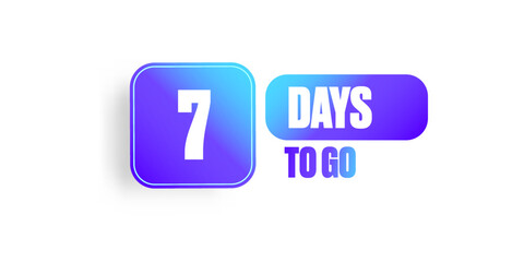 Seven days to go countdown blue horizontal banner design template isolated on white background. 7 days to go sale announcement blue modern shiny banner, label, sticker, icon, poster and flyer.