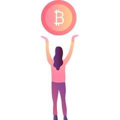 Woman and bitcoin vector icon isolated on white