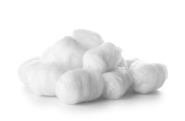 Soft cotton balls on white background