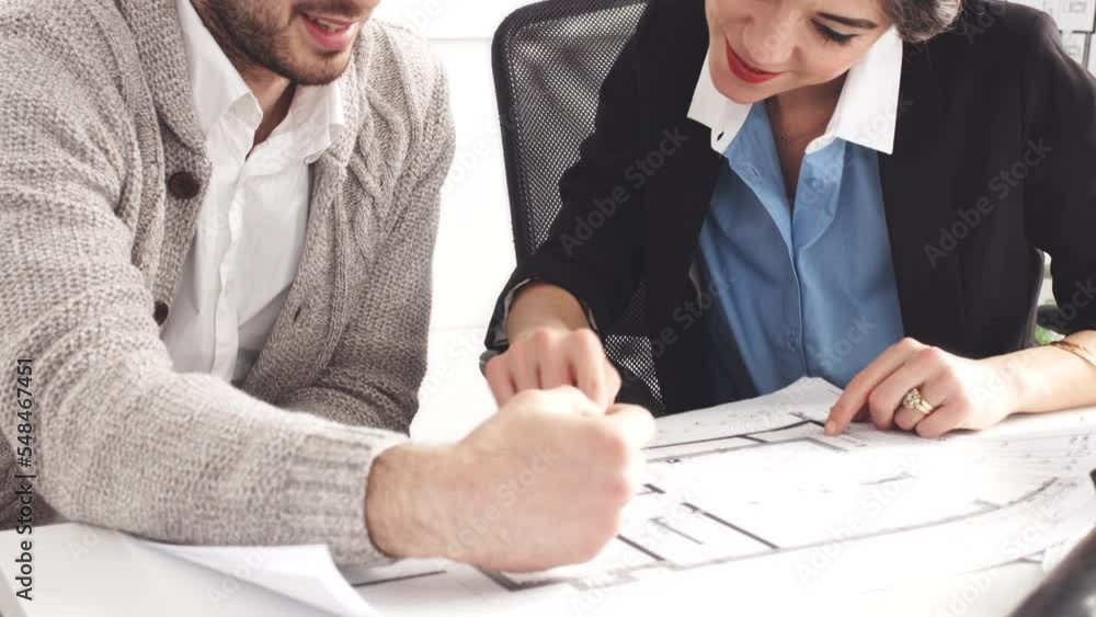 Poster blueprint, meeting and business people with company development, planning and brainstorming startup 