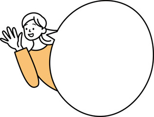 吹き出しから女性が顔を出しているイラスト素材