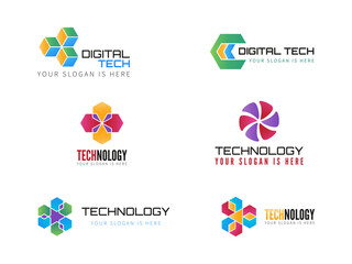Creative logo set , technology, tech icons concept design. Colorful abstract logos geometric shapes.