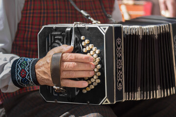 Man playing the bandoneon traditional tango instrument