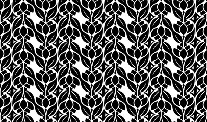 Black and white oriental pattern. Seamless repeating floral elements, background with Arabic ornament. 