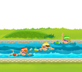 Cartoon child training - swimming isolated - illustration for the children