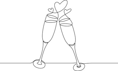 Two glasses of champagne continuous line