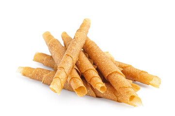 Heap of apple pastilles on white background