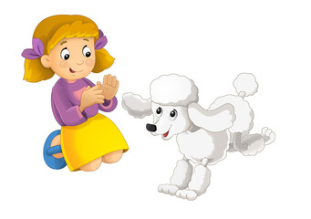 cartoon scene with happy kid girl isolated illustration for children