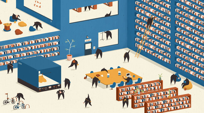 Illustration of Library Facilities and Books