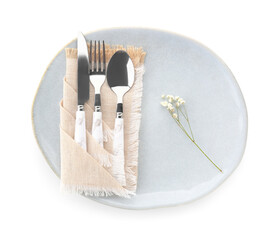 Stylish table setting isolated on white background