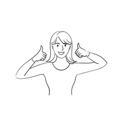 Young  woman isolated on white background smiling and raising thumb up.Stock illustration.