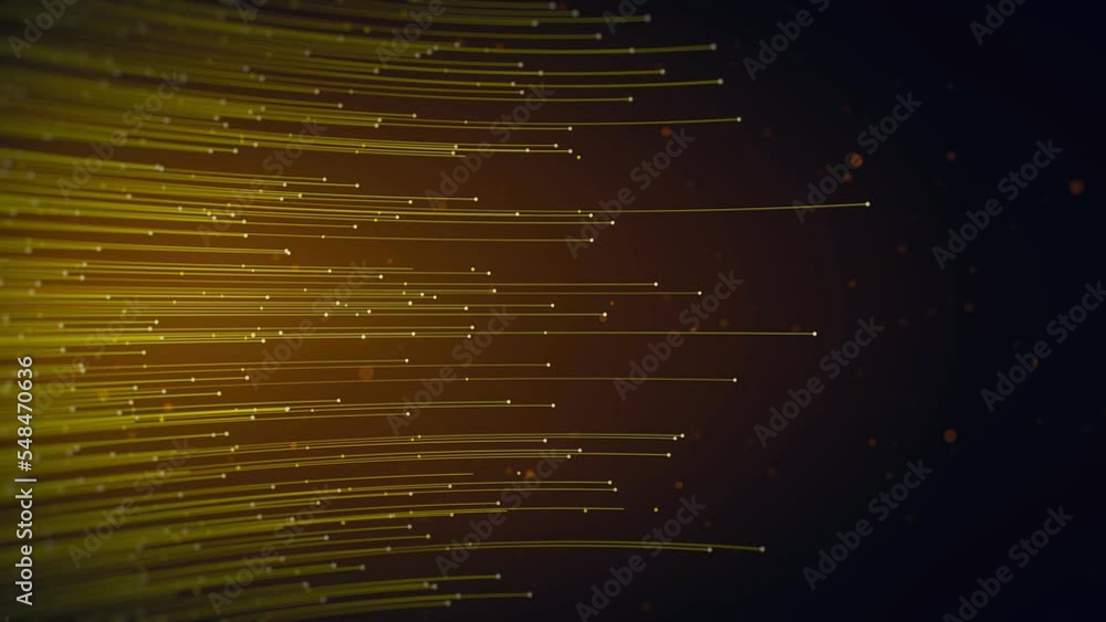 Poster abstract technology golden yellow shine bending curved hairy dotted lines particles flowing with bok