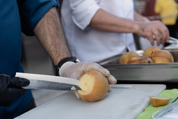 Obraz premium Preparation stuffed Quince... Stuffed quinces are made of quinces stuffed with lamb meat rice and herbs. 