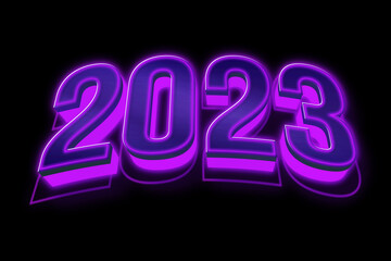 2023 year symbol neon light 3d illustration. 2023 Happy New Year vector holiday in technology sci fi background banner. Numeral 2023 Hitech communication digital business with glowing light.