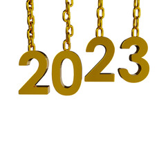 Gold 2023 new year 3d rendering isolated on transparent background