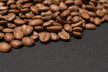 Top view of coffee beans, texture of coffee beans.