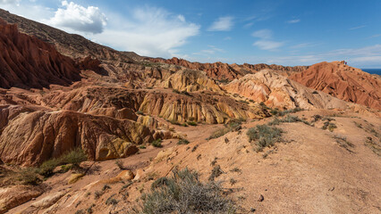 Fairytale canyon or Skazka Canyon, Natural park of colorful rocks near Issyk-Kul lake, Kyrgyzstan.