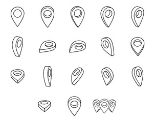 Set of location pins isolated on white background.