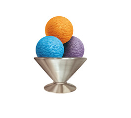 glace, 3 boules, coupe, sorbet, frais, dessert, sucré, crème glacée, délicieux, parfum, curaçao, myrtille, orange, melon, 