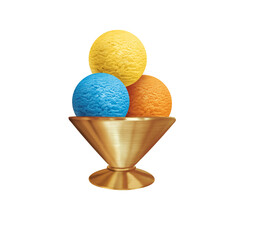 glace, 3 boules, coupe, sorbet, frais, dessert, sucré, crème glacée, délicieux, parfum, curaçao, mangue, fruit de la passion, orange, melon, 
