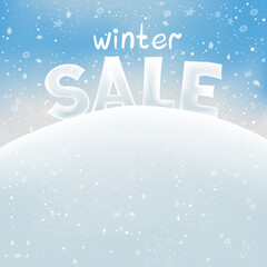 Winter Christmas sale text snowdrift and snowfall