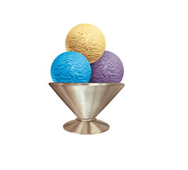 glace, 3 boules, coupe, sorbet, frais, dessert, sucré, crème glacée, délicieux, parfum, myrtille, vanille, curaçao, bleu