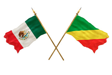 Background for designers. National Day. 3D model National flags  of People's Republic of Mexico and Congo brazzaville