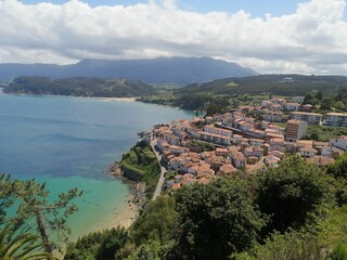 Aerial shot of the houses of Lastres, Asturia, Spain