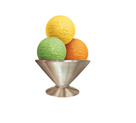 glace, 3 boules, coupe, sorbet, frais, dessert, sucré, crème glacée, délicieux, parfum, pistache, orange, fruit de la passion