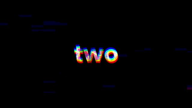 5 second letter countdown with glitch transition effect and tv screen distortion. 4k footage for the intro of a video