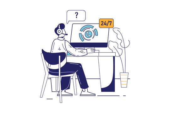 customer service agent working 24/7 at desk